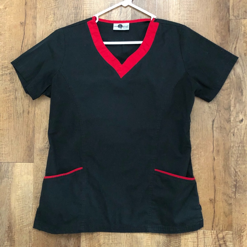 SEA GRAPE Medical Uniform Scrub Top - Black & Red, Small